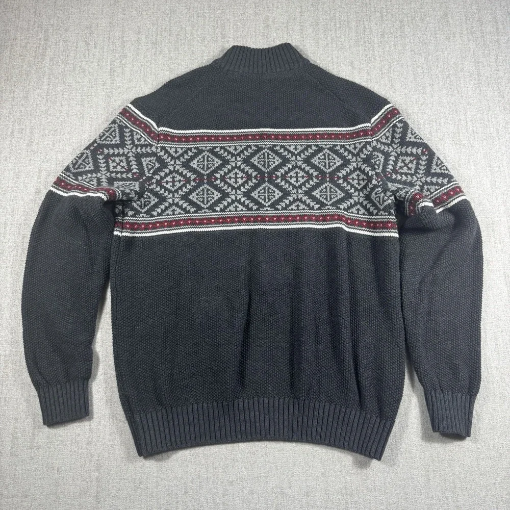 IZOD Men's Large Gray Fair Isle 1/4 Zip Cotton Blend Pullover Sweater